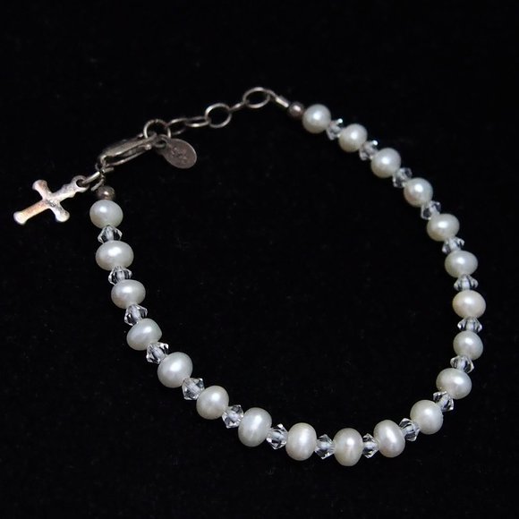 Jewelry - Sterling Bracelet Swarovski Crystals Pearls Cross